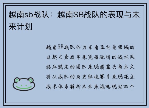 越南sb战队：越南SB战队的表现与未来计划